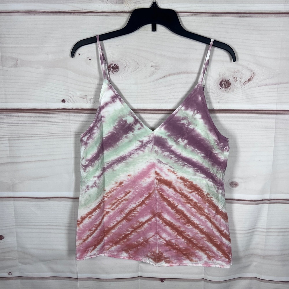 Young Fabulous & Broke Cami Top Womens Small Tank Tie Dye V-Neck Satin Festival